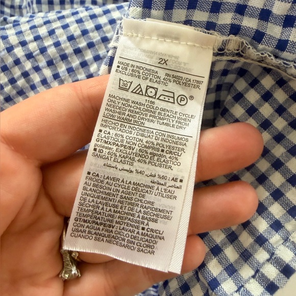 Old Navy Dress Womens Plus Sz 2X Blue Gingham Puff Sleeve Smocked Chest - Picture 6 of 9